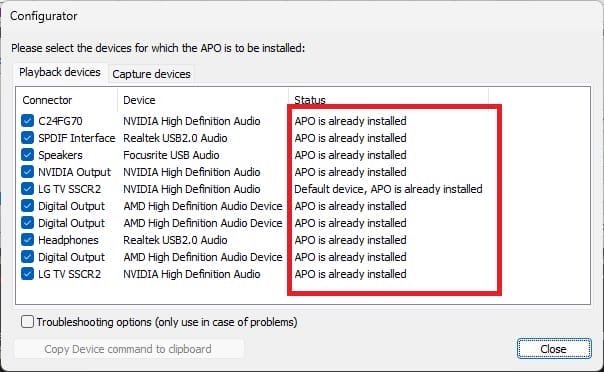 Peace configurator screen